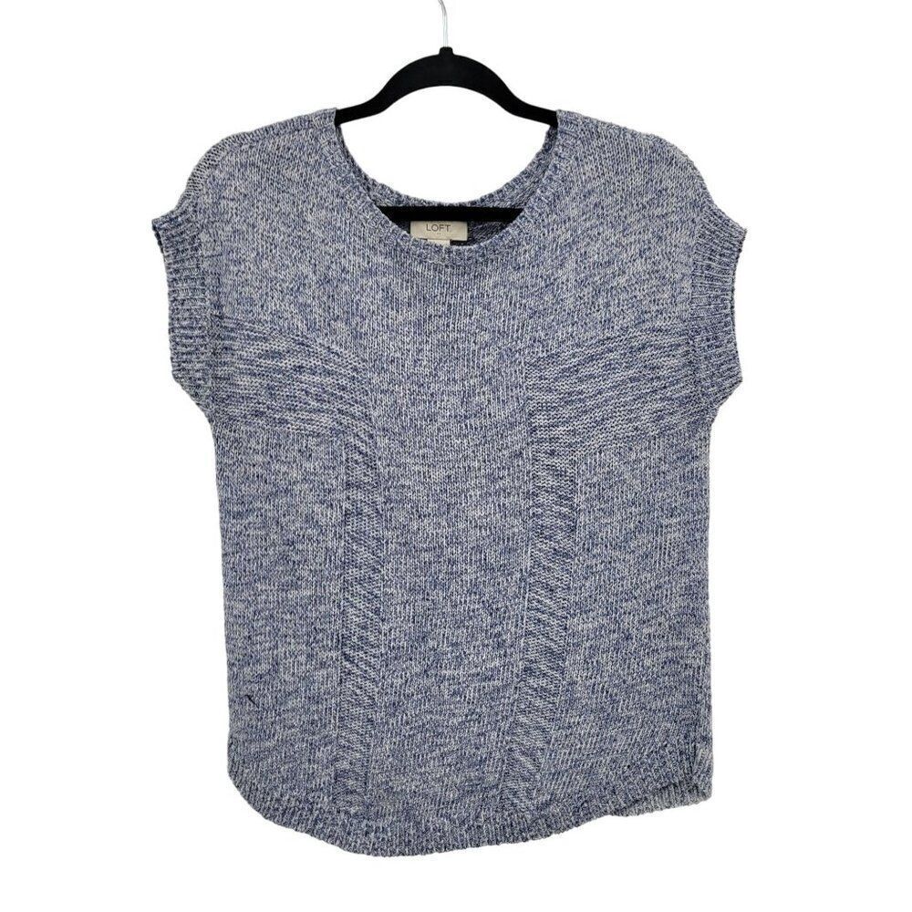 Loft Short Sleeve Knit Top XS‎ Blue Speckled Boxy Casual Comfy Stretch Non-Itch